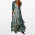 Women Floral Maxi Dress with Long Cardigan