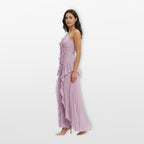 Women’s Pleated Ruffle Evening Dress Halter Maxi