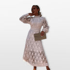 Women’s Lace Midi Dress Elegant Sleeve