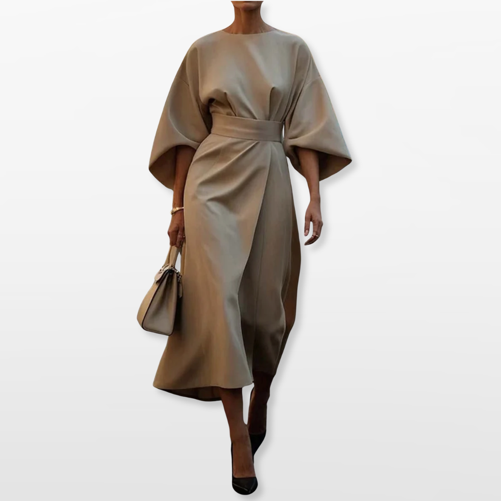 Women Elegant Midi Dress Belted Fit