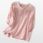 Women Embroidered Button Blouse Elegant Top