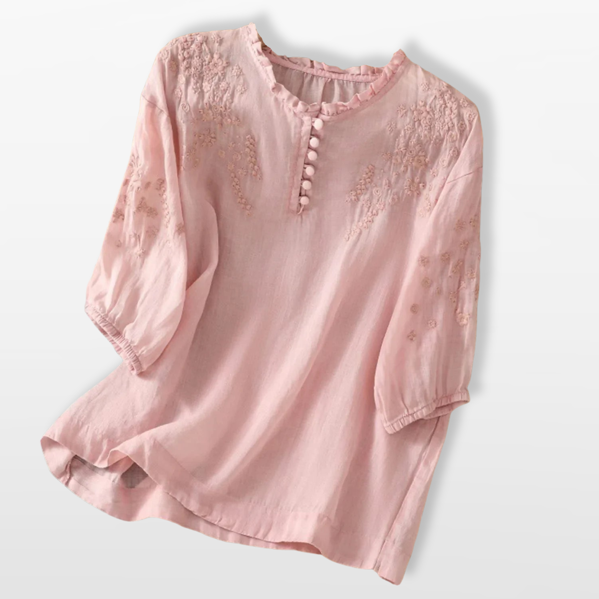 Women Embroidered Button Blouse Elegant Top