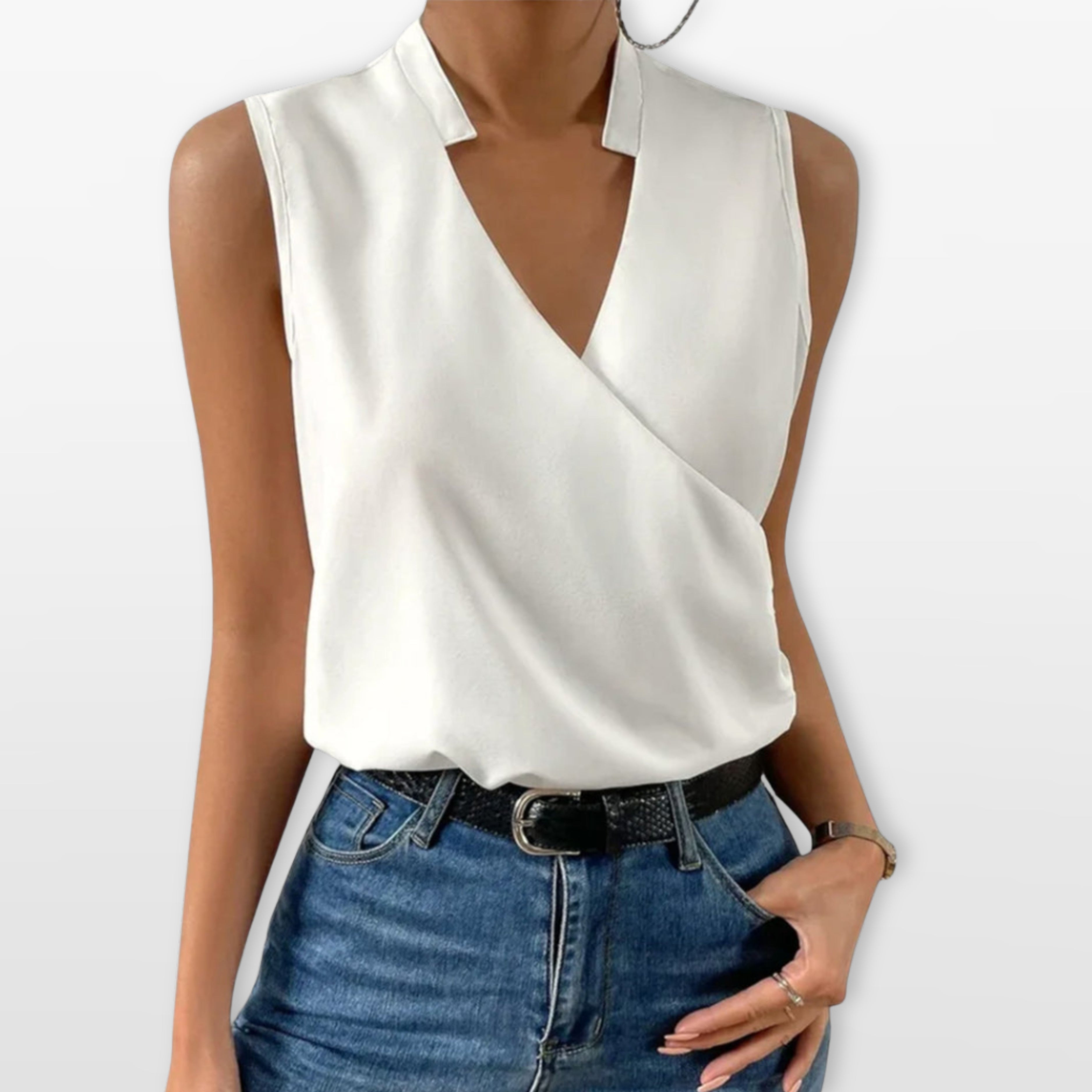 Women’s Sleeveless V Neck Blouse Wrap Front