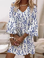 Women's V Neck Printed Mini Dress