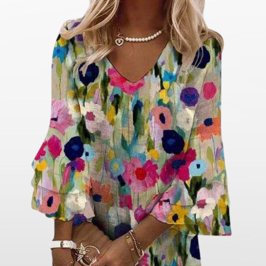 Women Floral Mini Dress V Neck