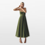 Women’s Pleated Midi Dress Spaghetti Strap Elegant