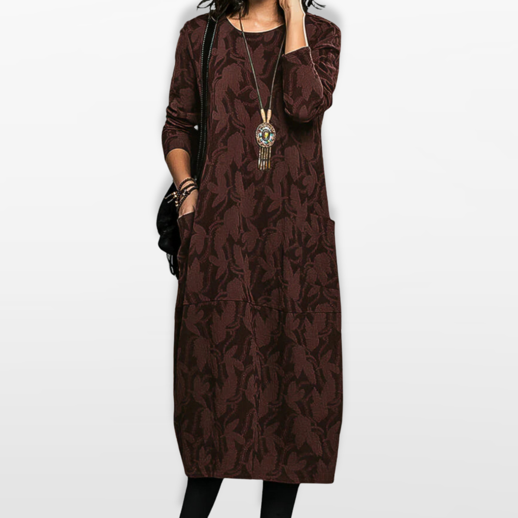 Women Printed Midi Dress With Pockets