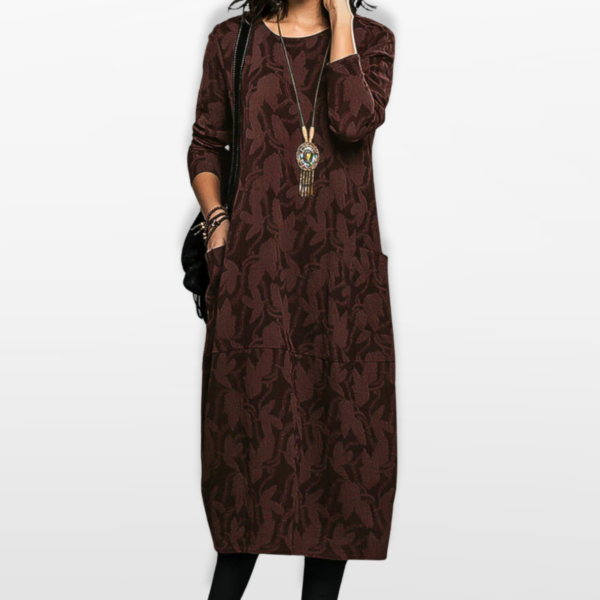 Women Printed Midi Dress With Pockets