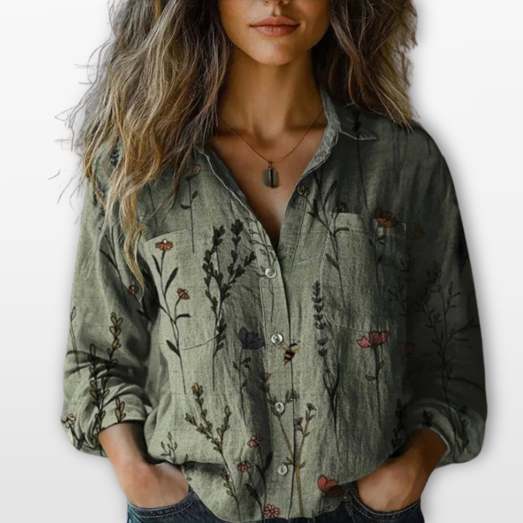 Women Printed Button Blouse Casual Shirt