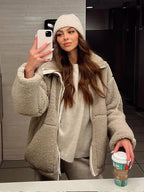 Women’s Textured Winter Jacket with Zip Front