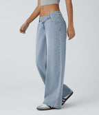Women's Wide Leg Jeans with Asymmetric Waist