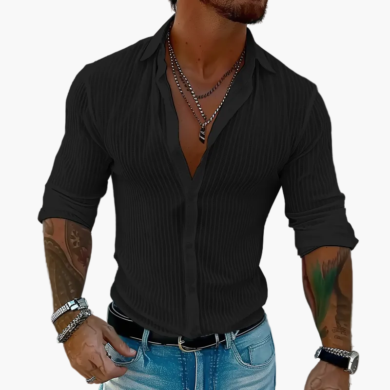 Men’s Ribbed Slim Fit Button Shirt