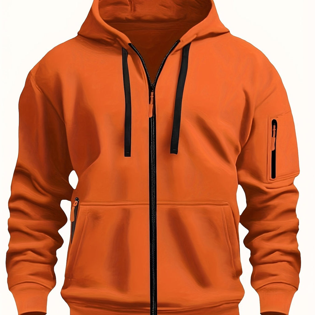 Men's Full-Zip Hooded Sweatshirt with Sleeve Detail