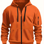 Men's Full-Zip Hooded Sweatshirt with Sleeve Detail