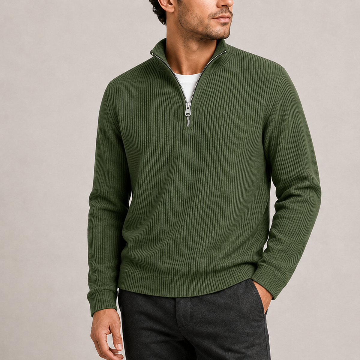 Men's Ribbed Knit Quarter Zip Sweater