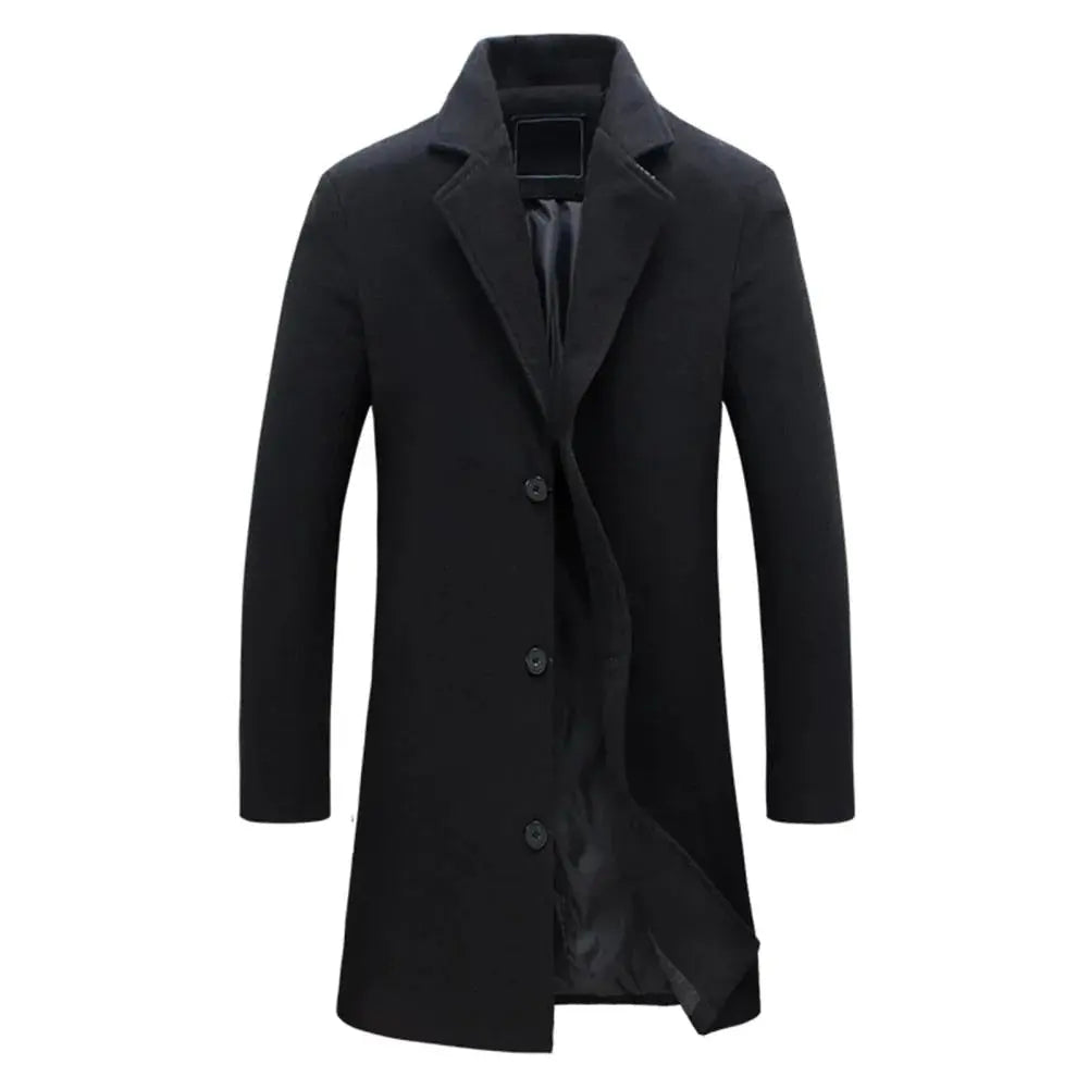 Men's Long Overcoat With Notch Lapels