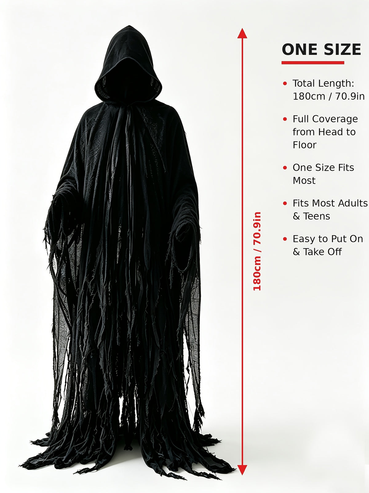 Halloween Hooded Ghost Costume with Tattered Cape