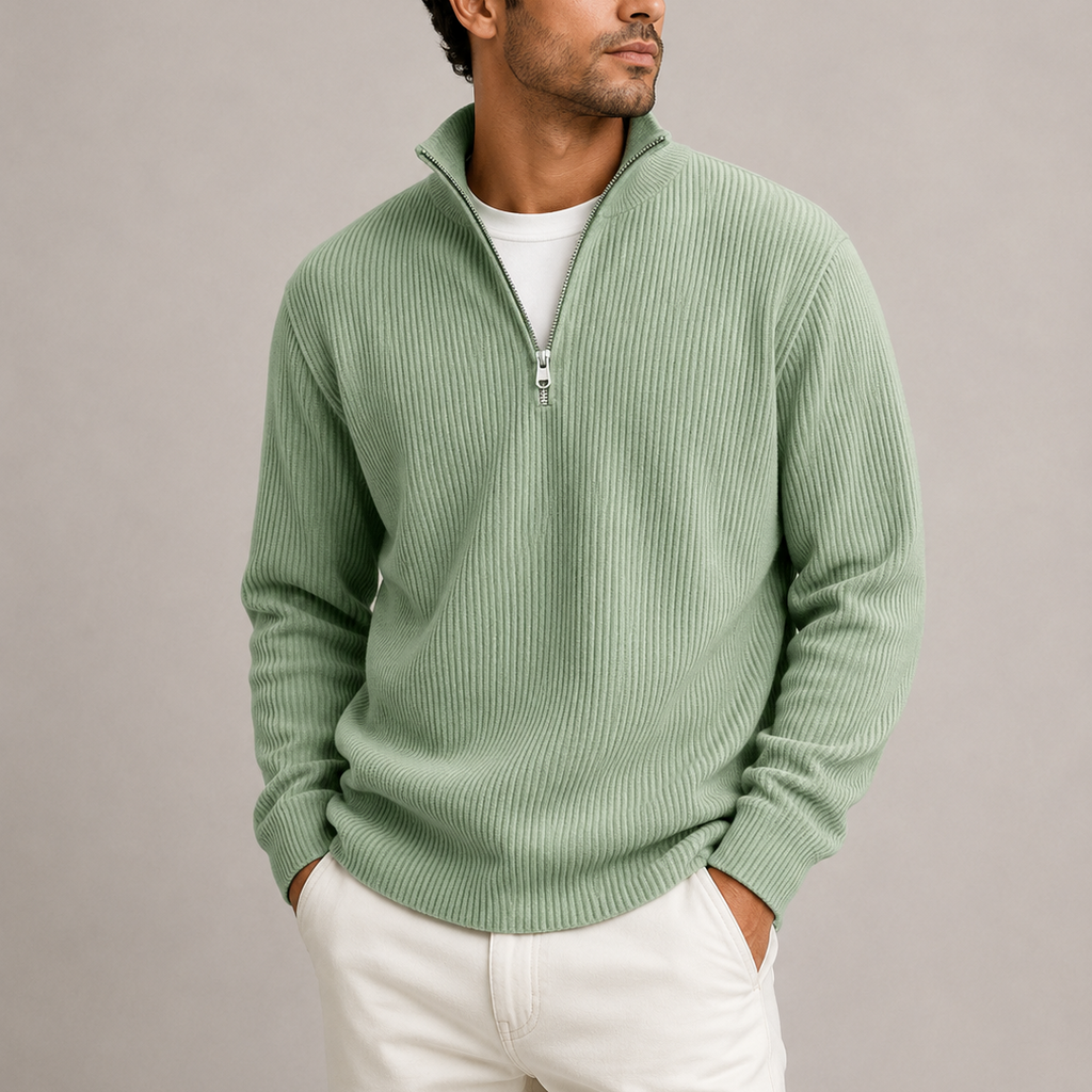 Men's Ribbed Knit Quarter Zip Sweater
