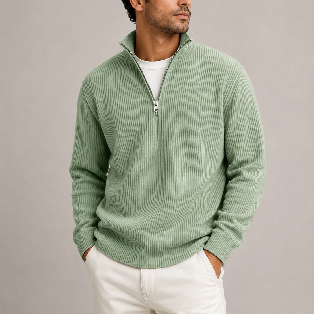 Men's Ribbed Knit Quarter Zip Sweater