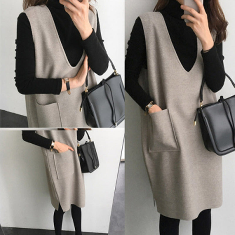 Women's Sleeveless V-Neck Longline Sweater