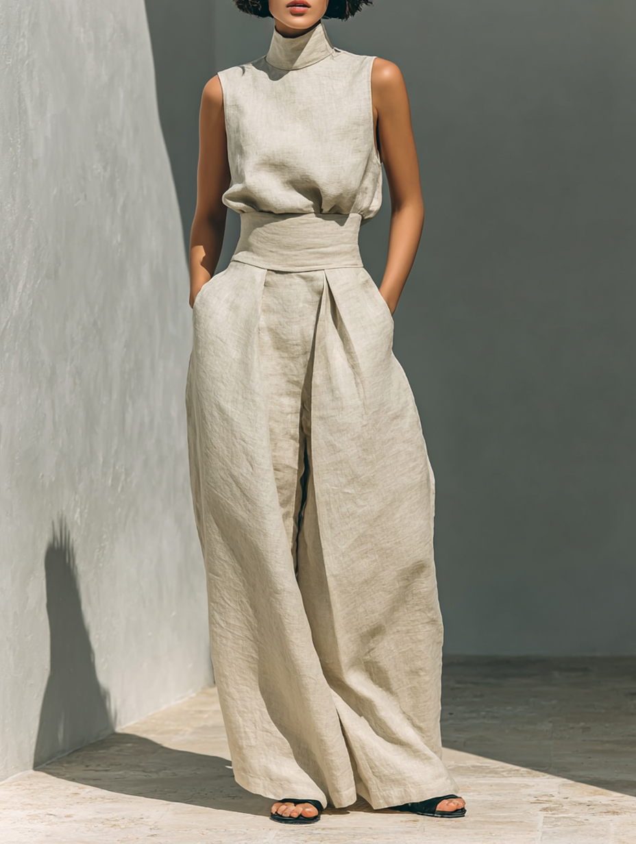 Women's Linen Wide Leg Jumpsuit
