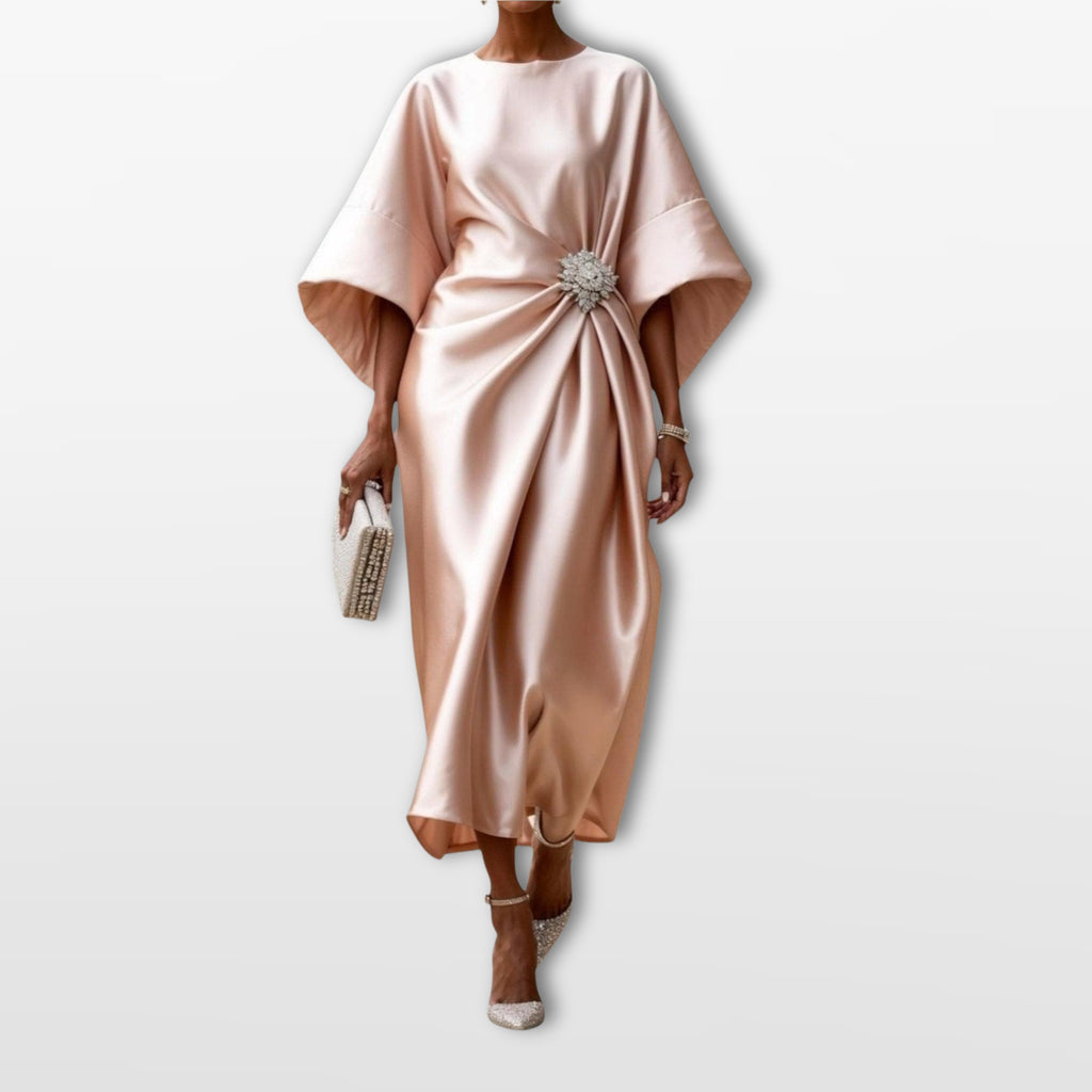 Women Draped Satin Midi Dress