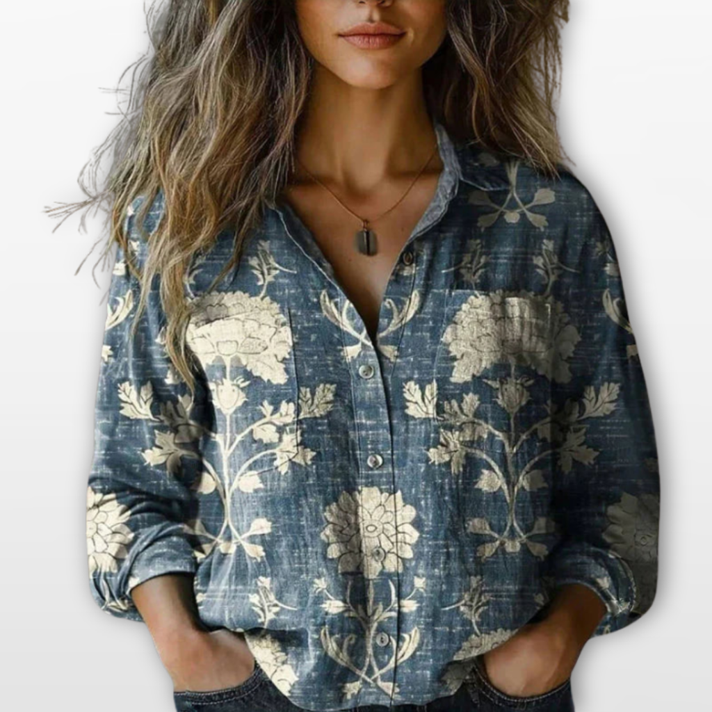 Women Printed Button Blouse Casual Shirt