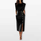 Women Structured Midi Dress Button Detail