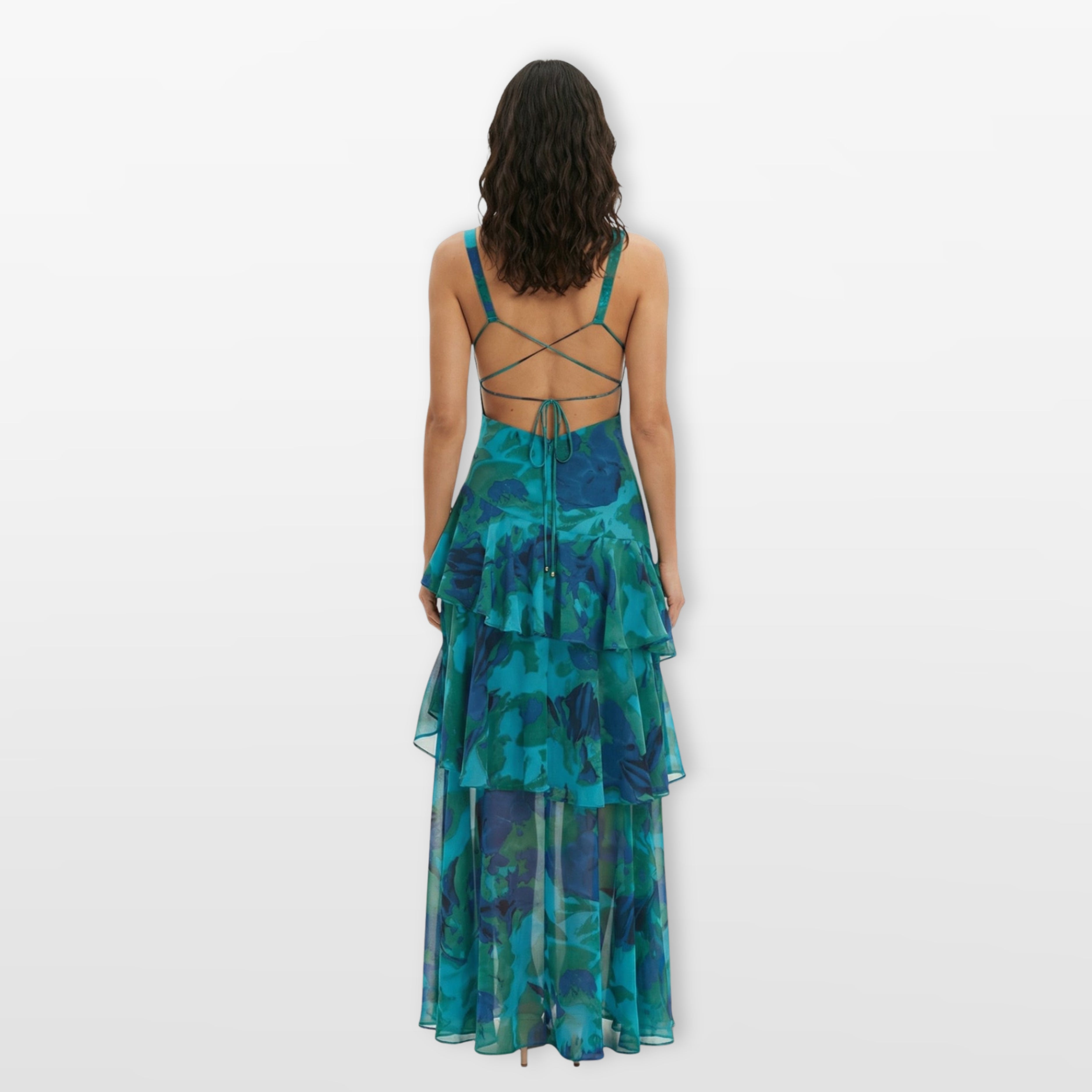 Women’s Floral Maxi Dress Backless Tiered Flowing