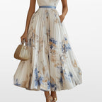 Women Elegant Pleated Maxi Dress V Neck