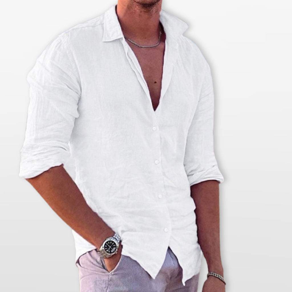 Men’s Casual Linen Beach Button Shirt