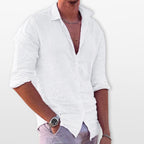 Men’s Casual Linen Beach Button Shirt