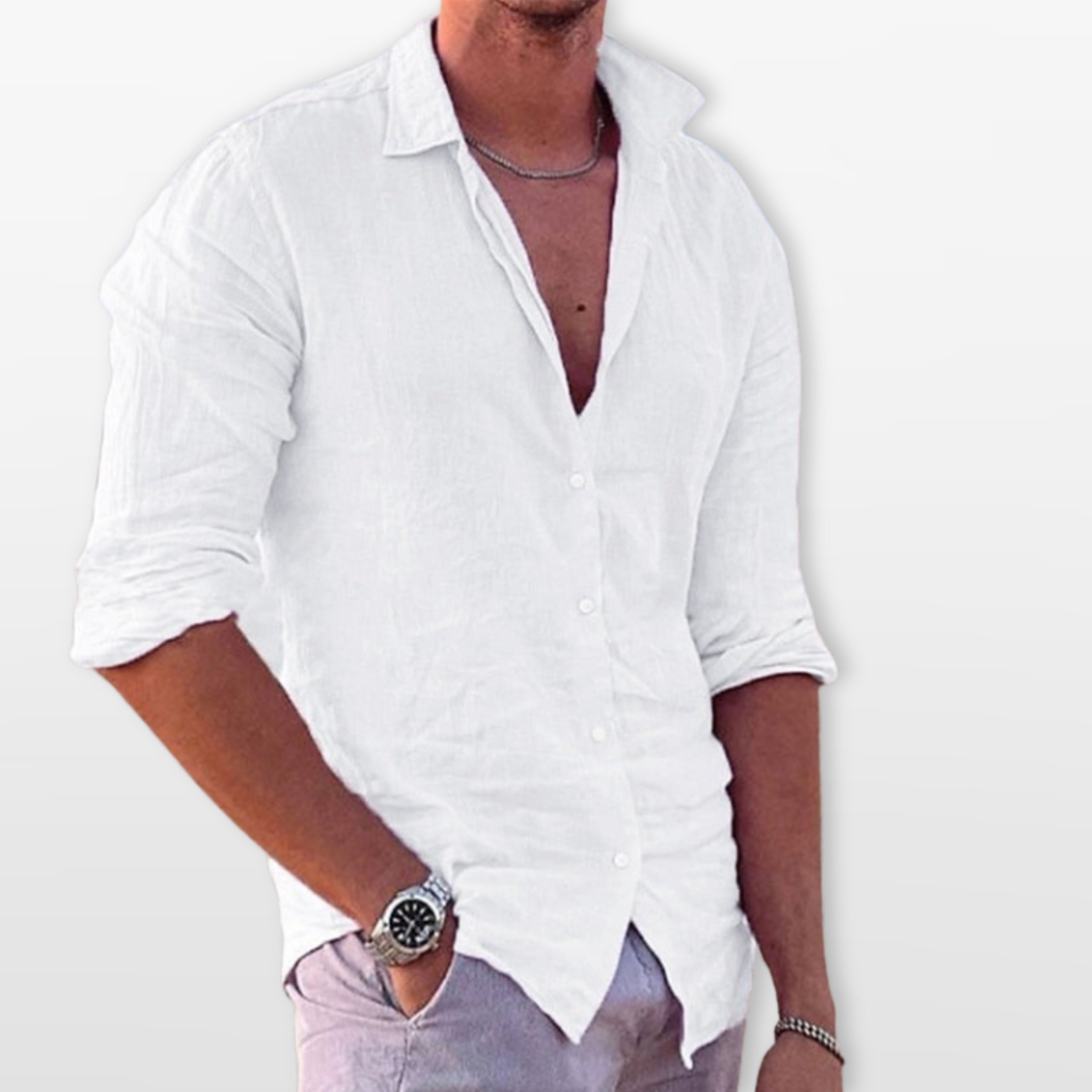 Men’s Casual Linen Beach Button Shirt