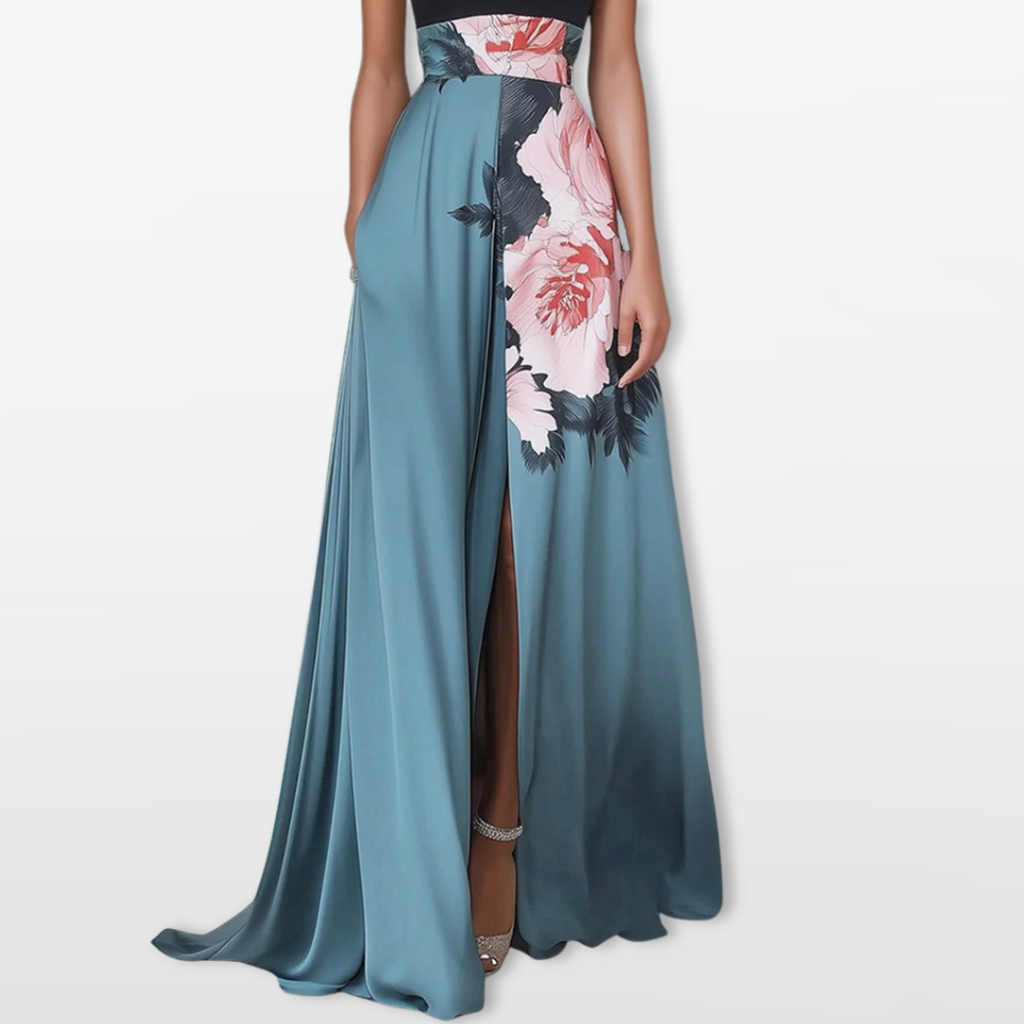 Women Halter Maxi Dress Floral Slit