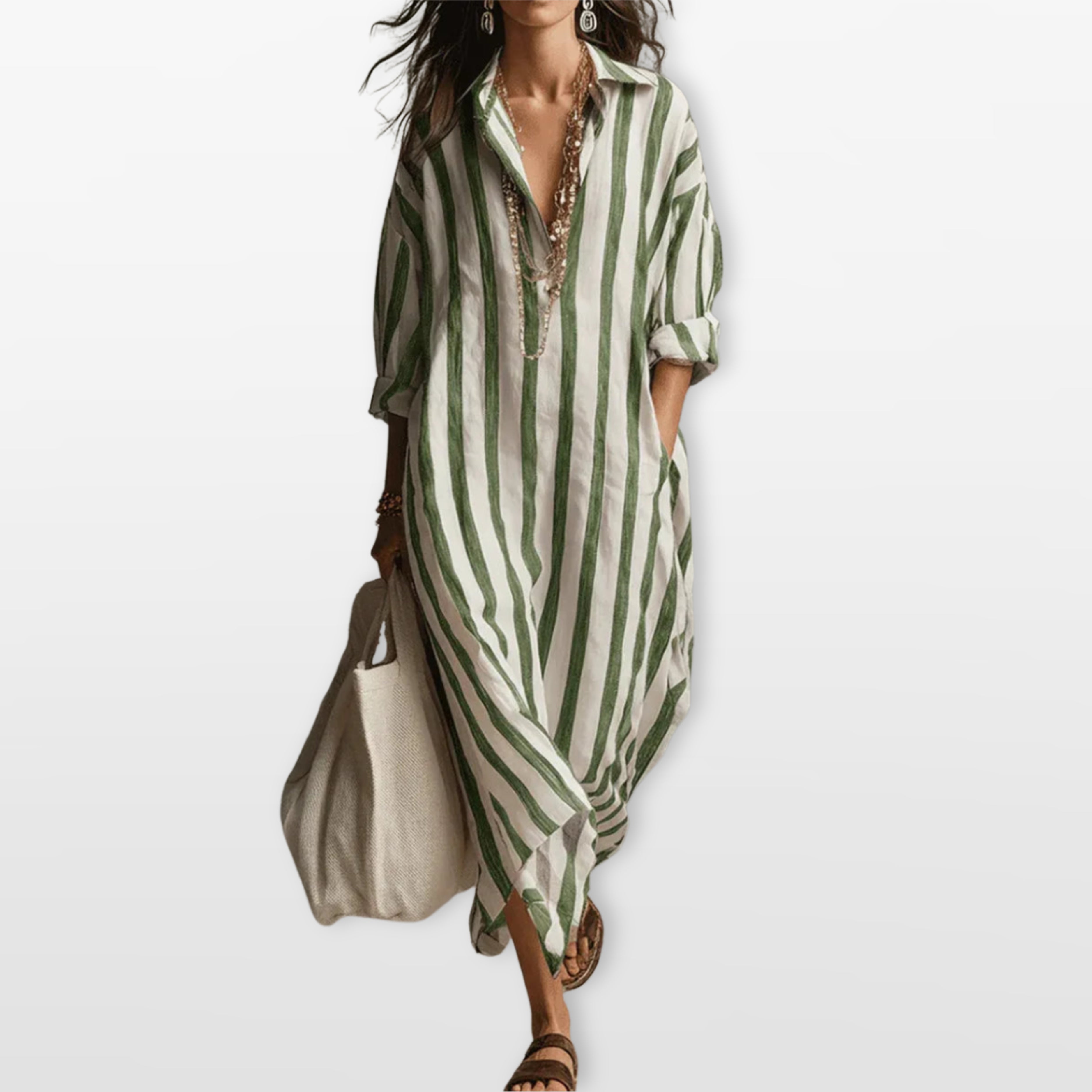 Women’s Striped Maxi Shirt Dress