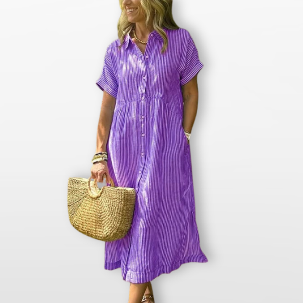 Women Striped Shirt Midi Dress Relaxed Fit