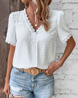 Women's Lace Trim Swiss Dot Blouse