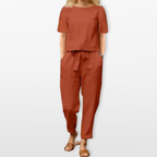 Women Linen Blend Two Piece Lounge Set
