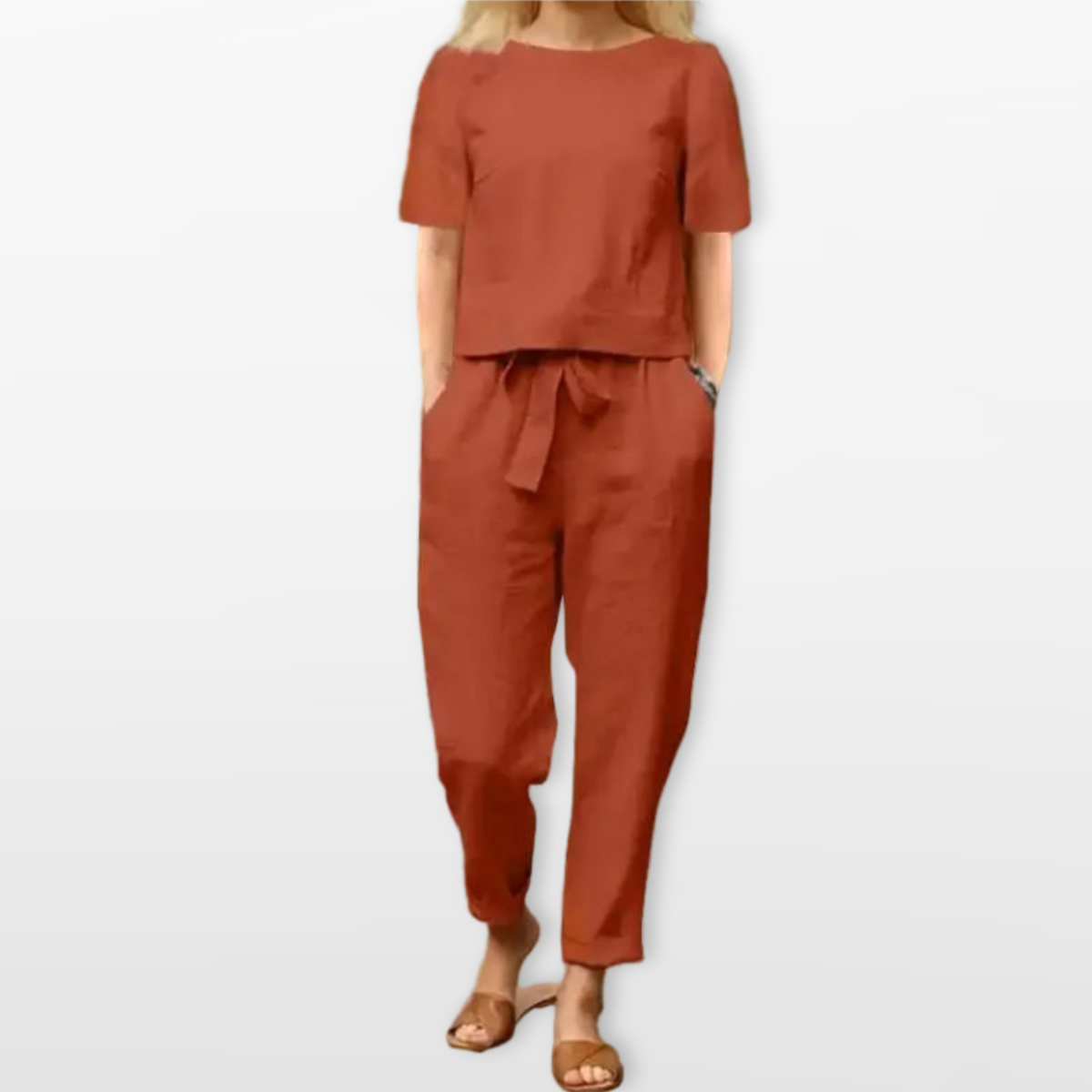 Women Linen Blend Two Piece Lounge Set