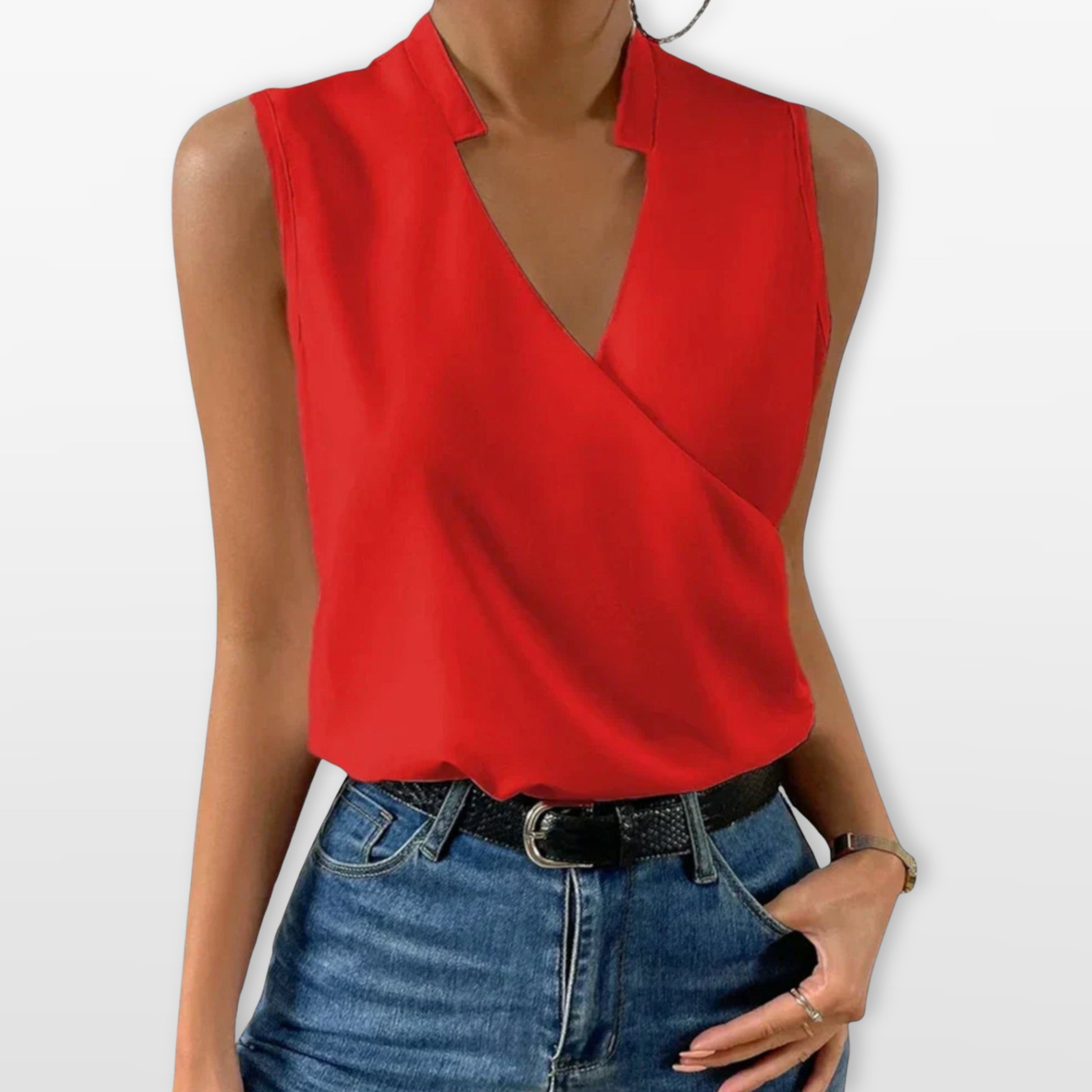 Women’s Sleeveless V Neck Blouse Wrap Front