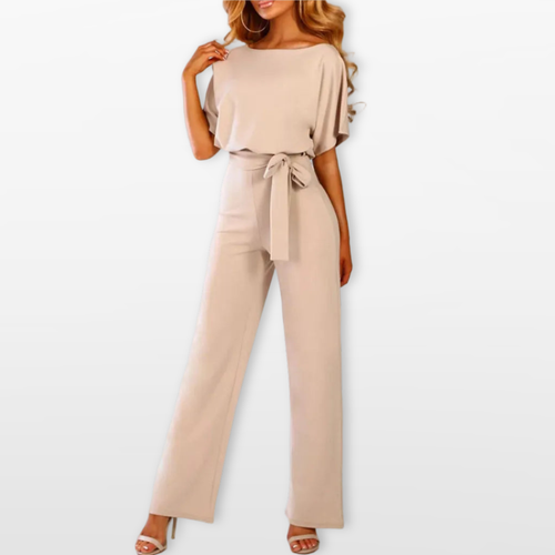 Women Relaxed Wide Leg Tie Waist Jumpsuit
