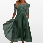 Women Elegant Lace Midi Evening Dress
