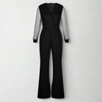 Women's Dressy Jumpsuit with Sheer Embellished Sleeves