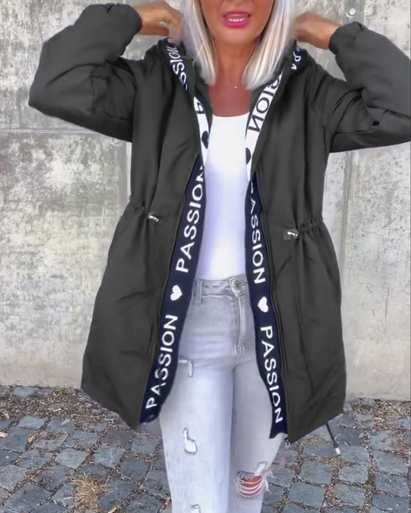 Women's Hooded Longline Jacket with Drawstring Waist