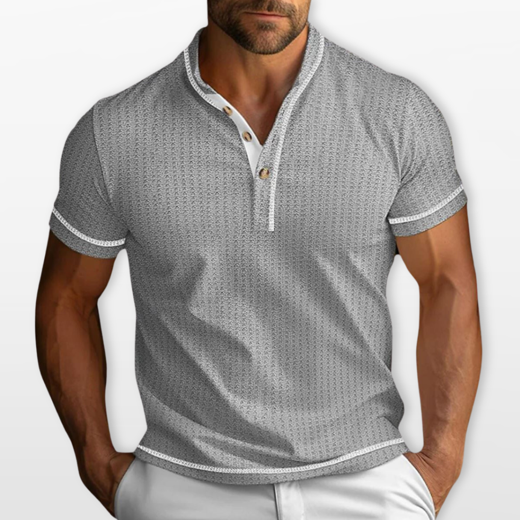 Men Textured Henley Short Sleeve Shirt