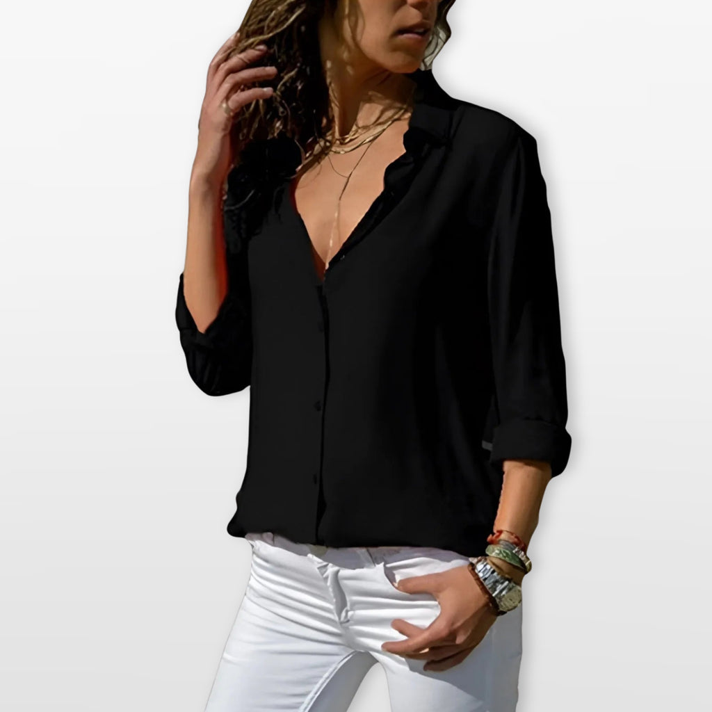 Women’s Button Down Blouse V Neck Shirt