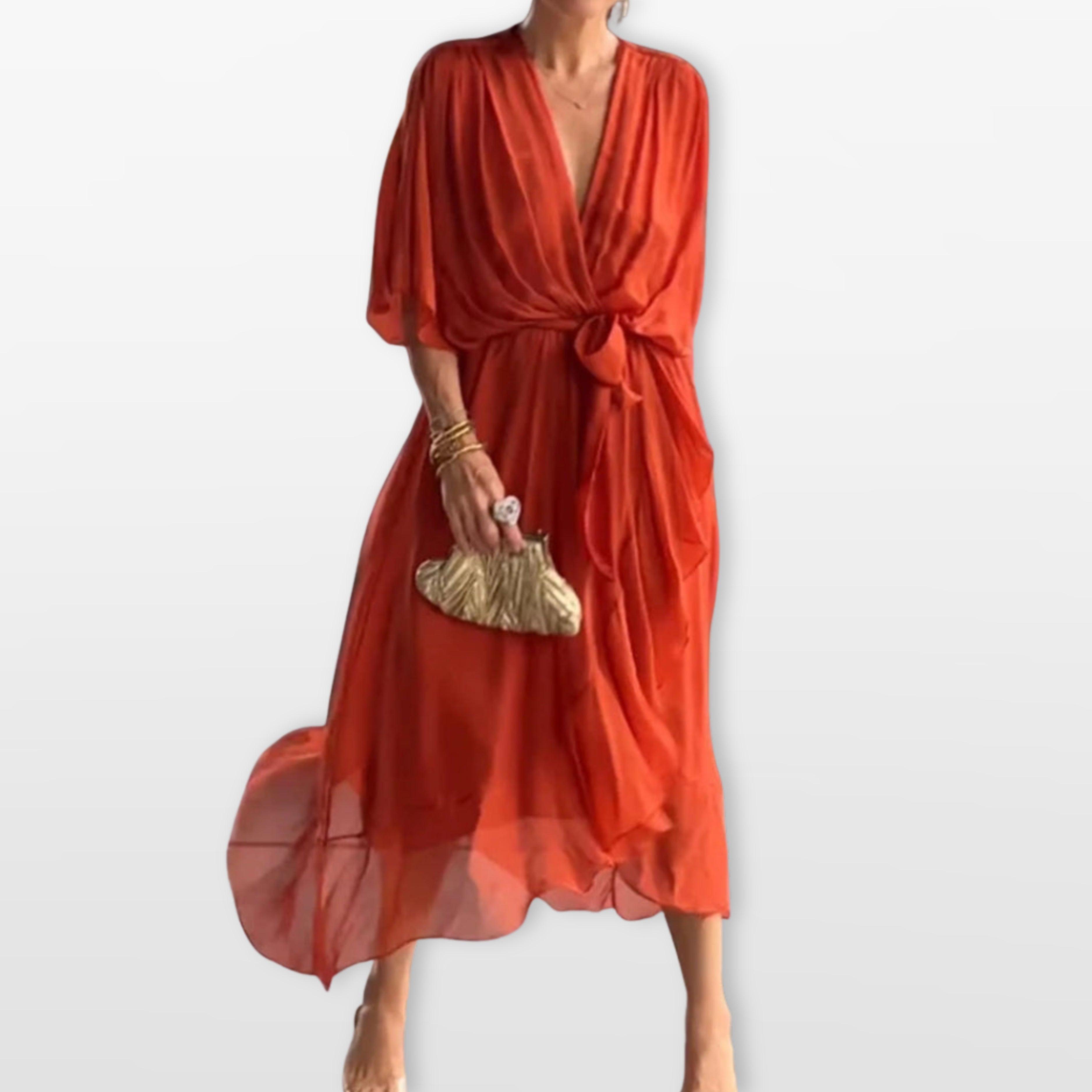 Women’s V Neck Midi Dress Flowy Wrap Dress