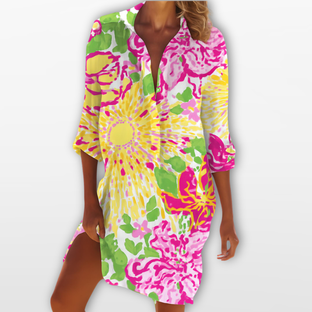 Women Printed Beach Shirt Dress