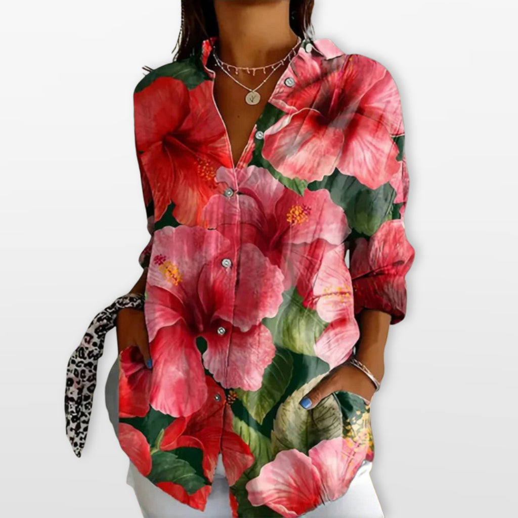 Women’s Printed Button Blouse Artistic Casual Shirt