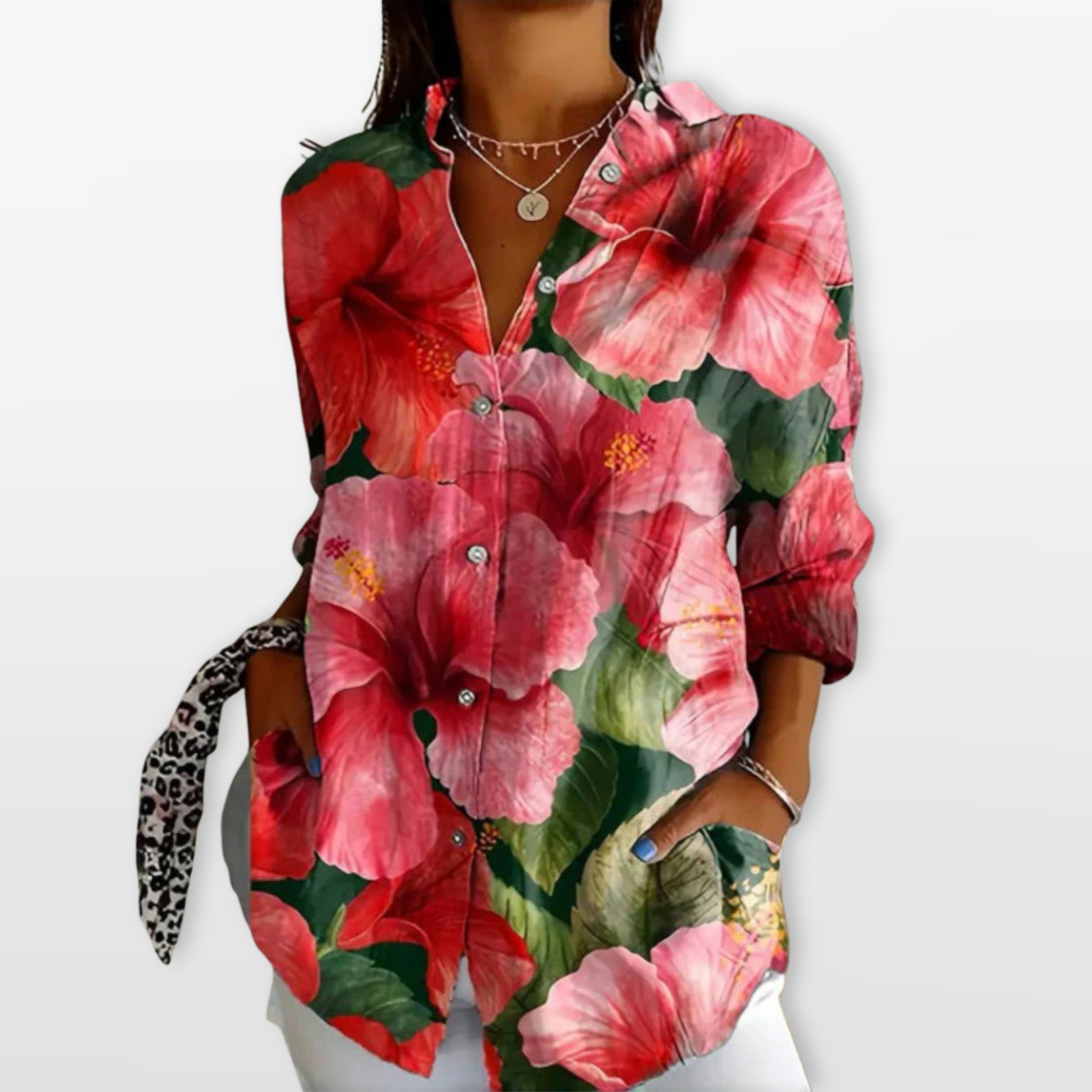 Women’s Printed Button Blouse Artistic Casual Shirt